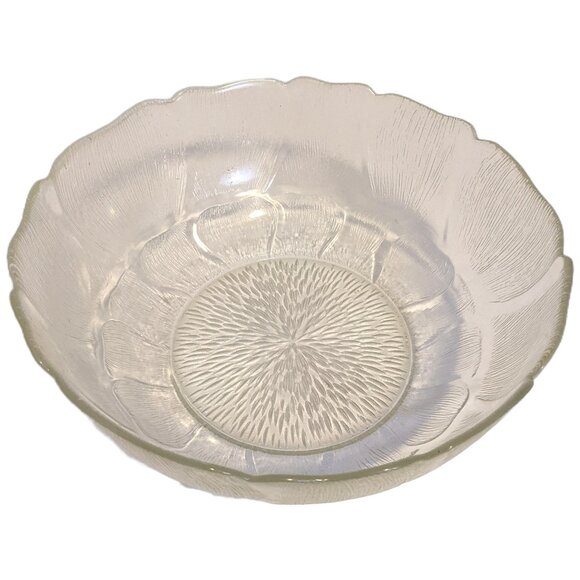 Vintage Pressed Glass Salad Bowl Floral Serving Decor Retro Kitchen 10.5 inch - Picture 1 of 6